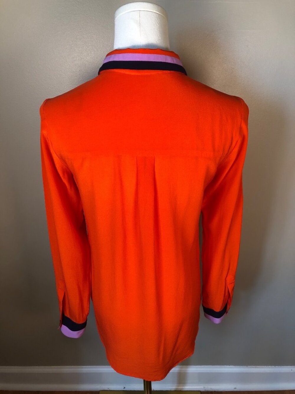Boden 100% Silk Orange Button Down Blouse With Accent Contrast Trim Size 2 Artsy - Picture 3 of 10